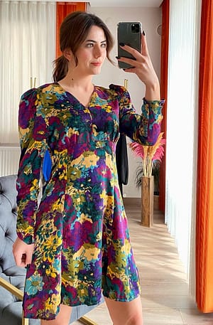 Desenli Saten Elbise