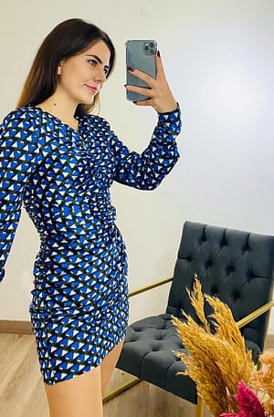 Geo Mavi Saten Elbise