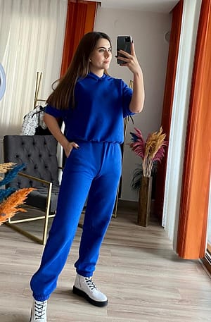 Saks mavi şardonlu eşofman takımı